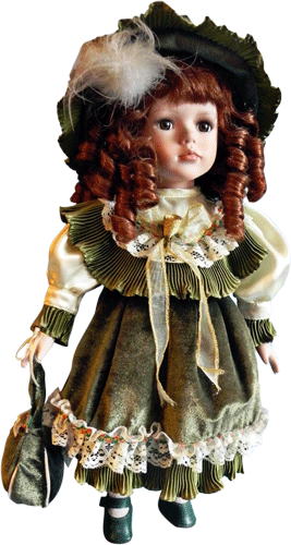 Фарфоровая кукла в нарядном платье девочки XIX века
