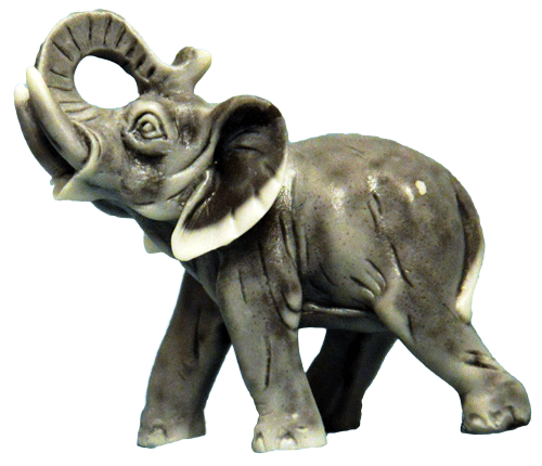 Серый слоник с бивнями и белыми кончиками ушей
